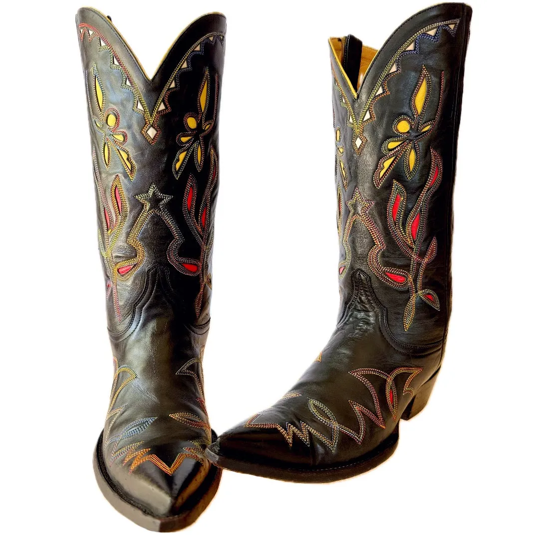 OLD GRINGO Vintage Dragonfly Butterfly Black Western Cowboy Boots