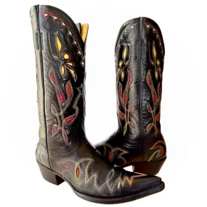 OLD GRINGO Vintage Dragonfly Butterfly Black Western Cowboy Boots