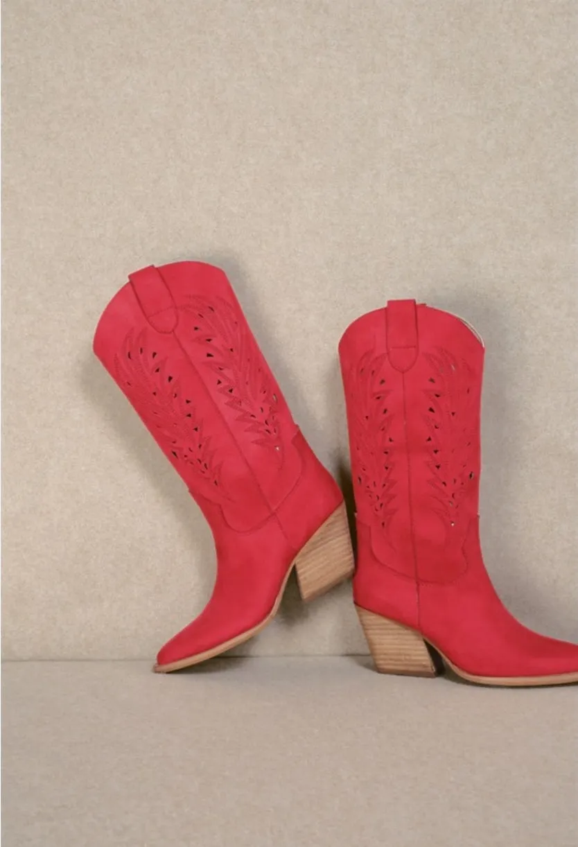 Olivia Red Western Cutout Boots