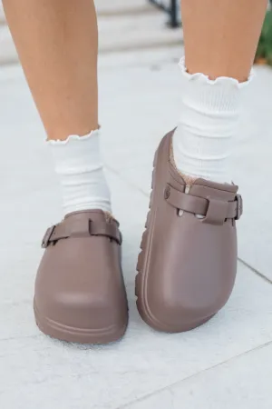Palmer Chocolate Rubber Sherpa Lined Slip-on Clogs FINAL SALE