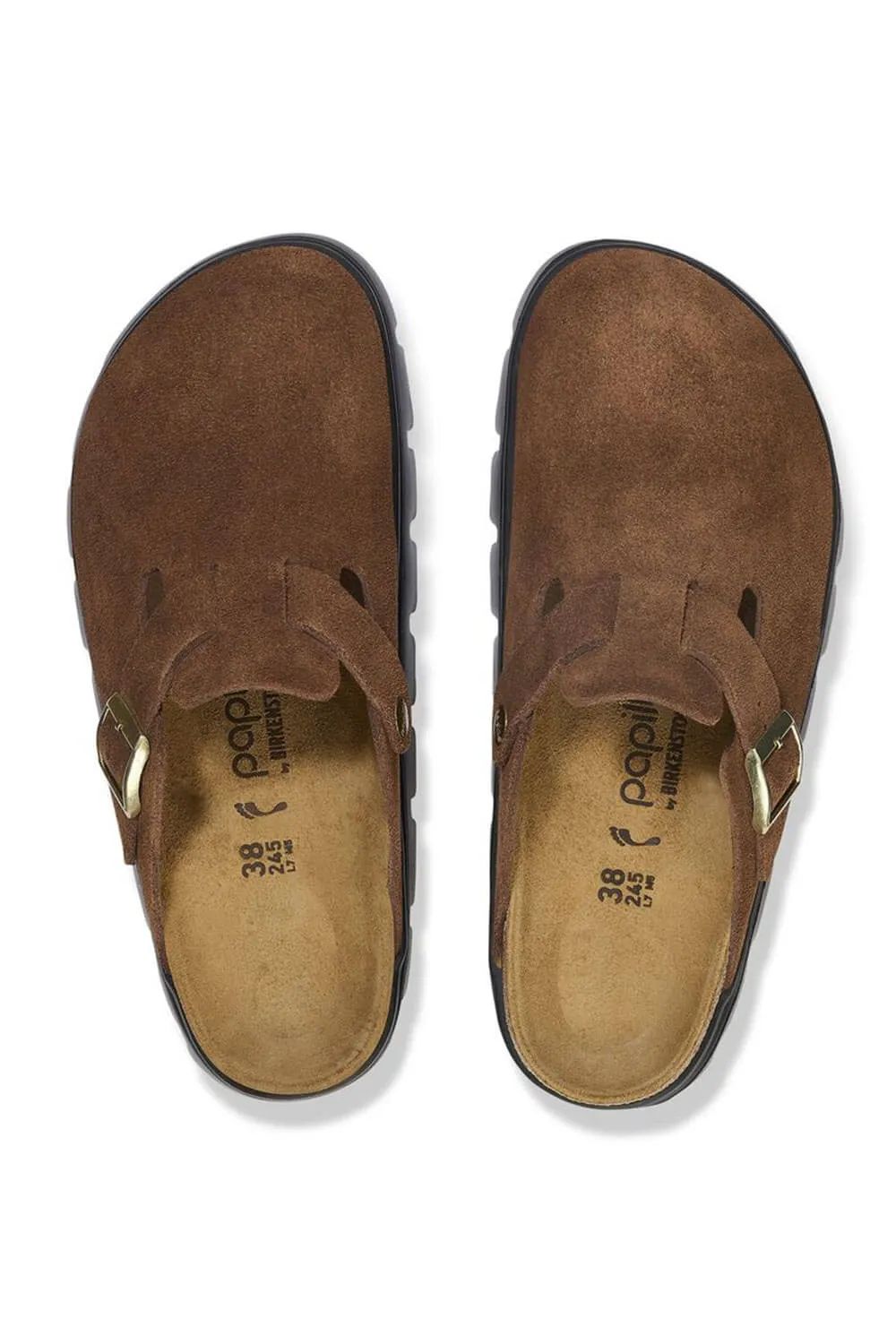 Papillio by Birkenstock Boston Chunky Suede Clogs for Women in Dark Tea | 1028402