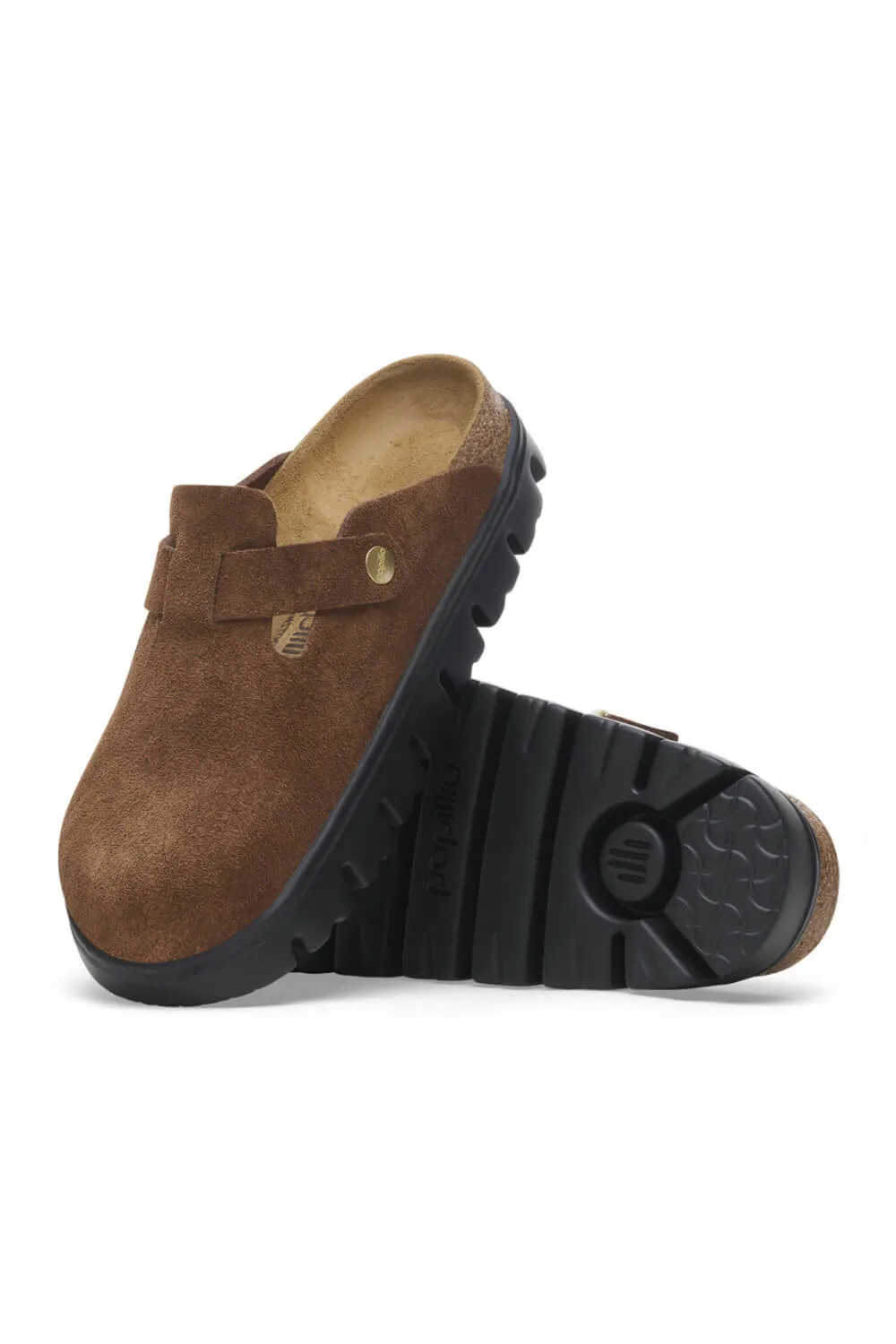 Papillio by Birkenstock Boston Chunky Suede Clogs for Women in Dark Tea | 1028402
