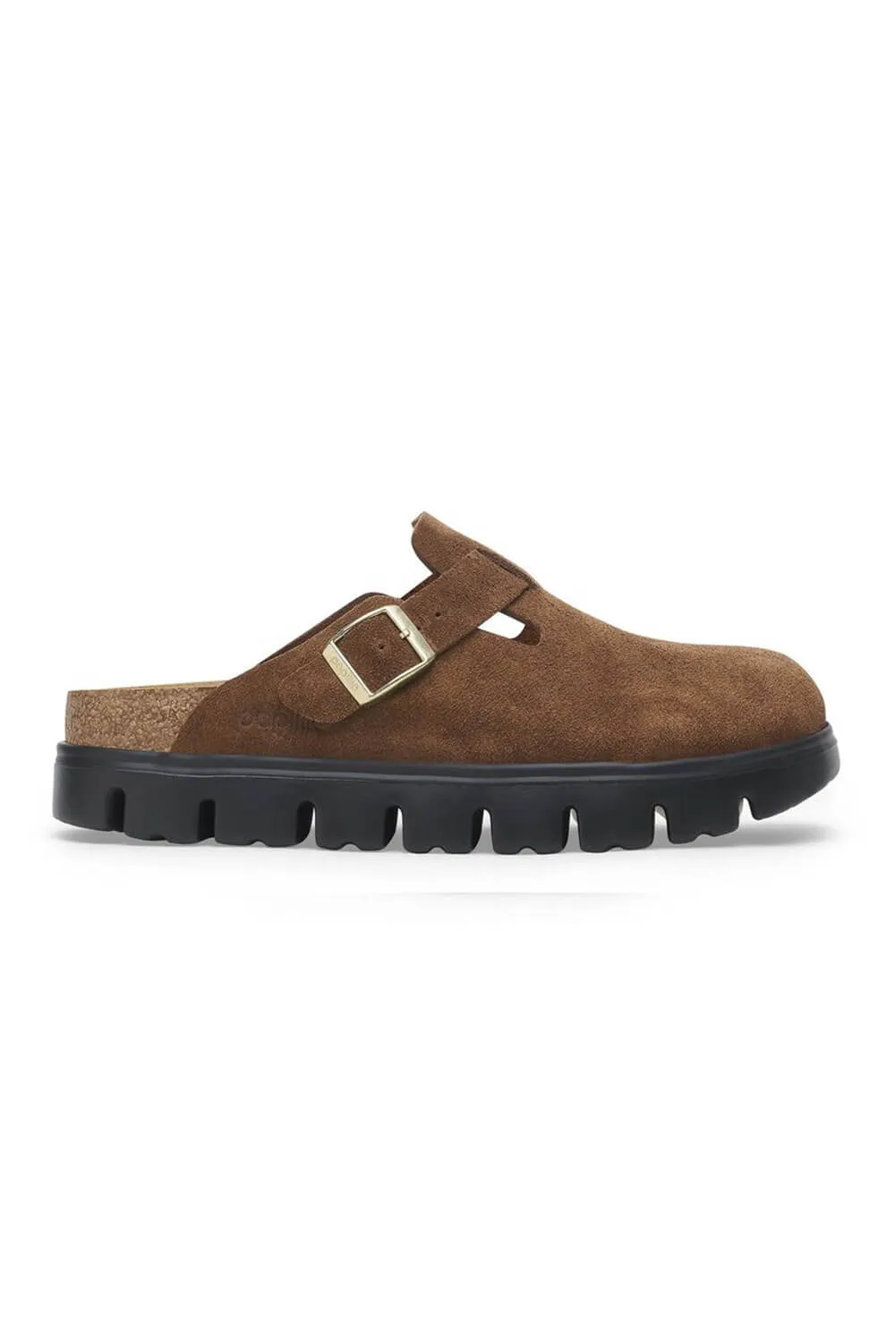 Papillio by Birkenstock Boston Chunky Suede Clogs for Women in Dark Tea | 1028402