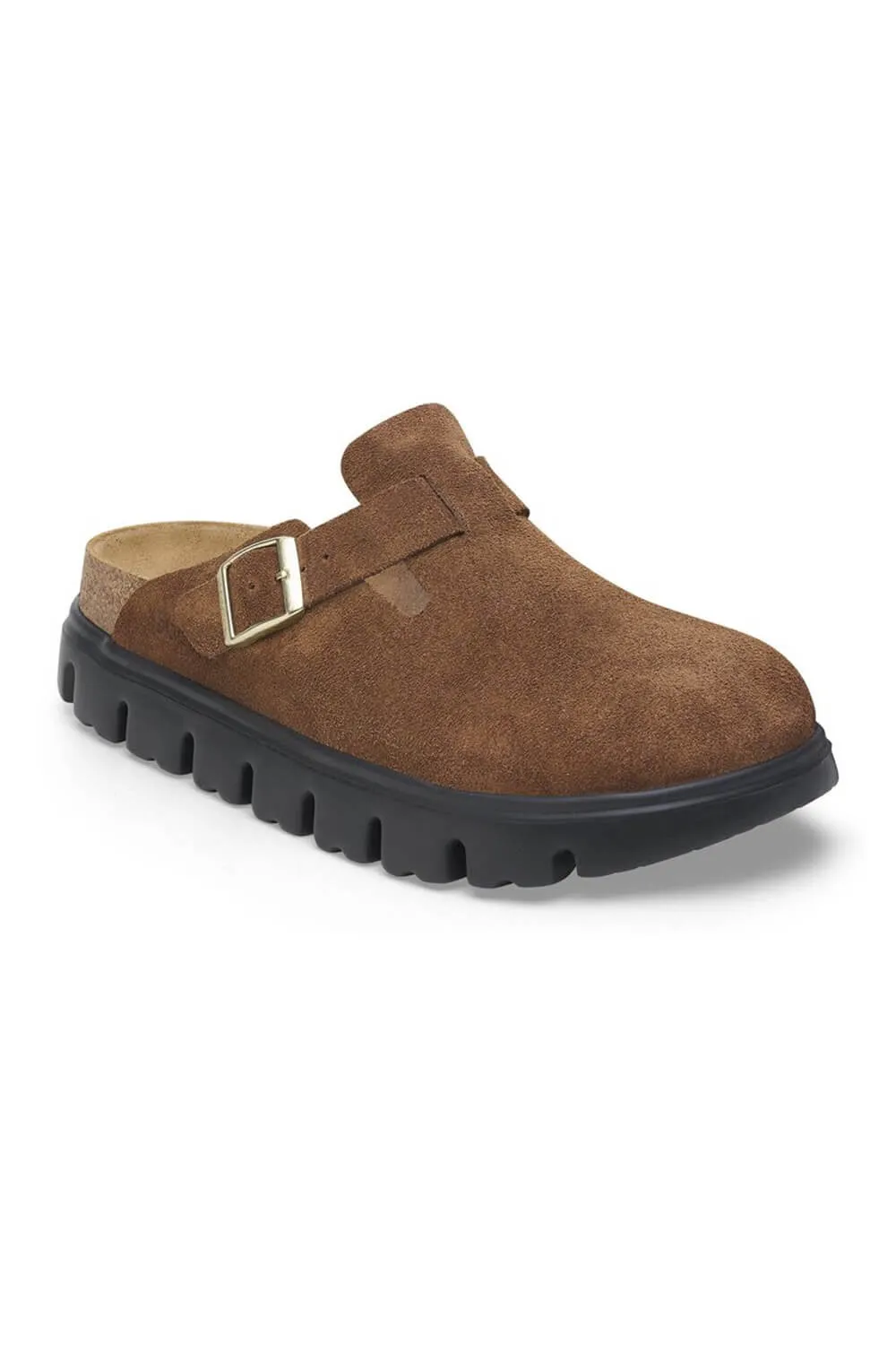 Papillio by Birkenstock Boston Chunky Suede Clogs for Women in Dark Tea | 1028402