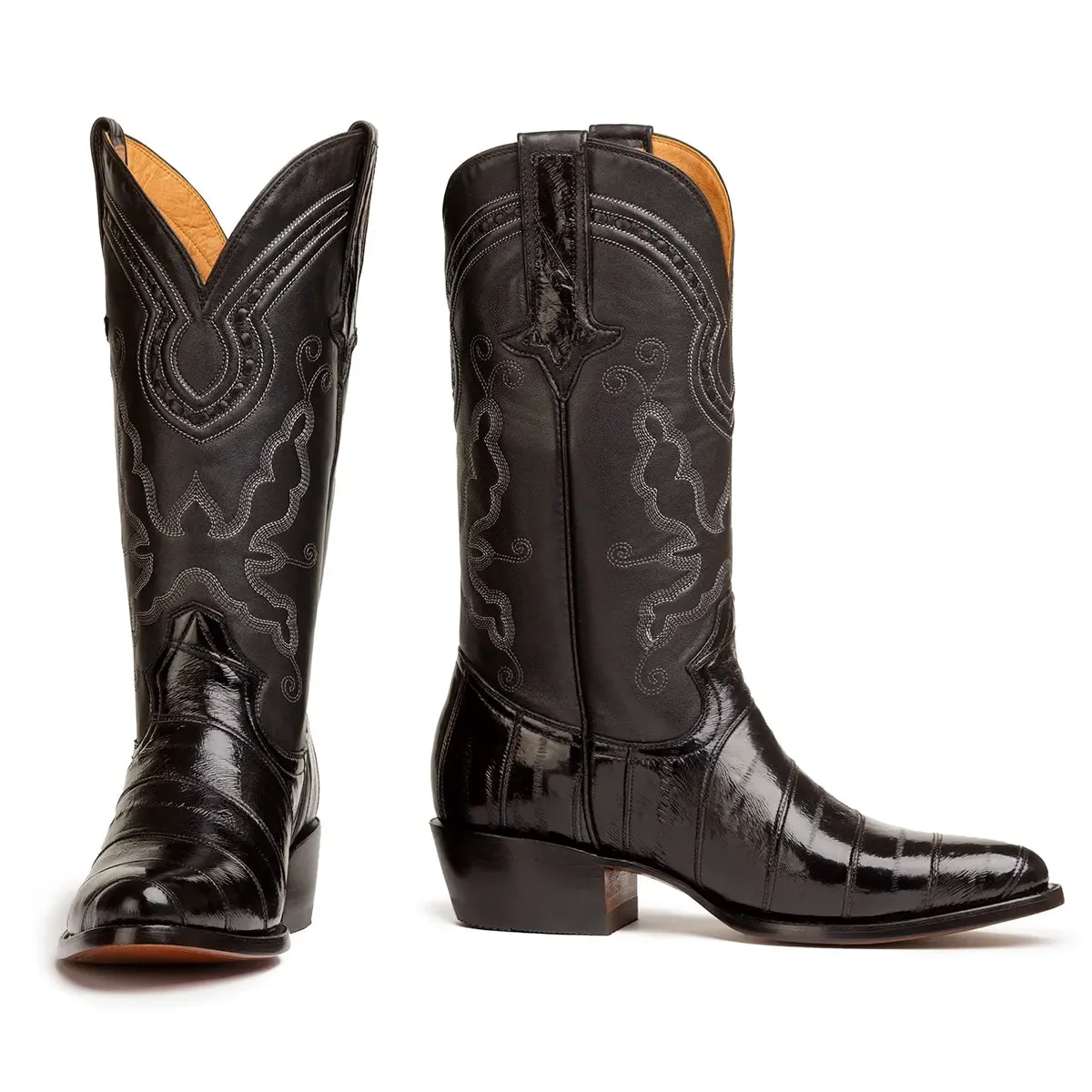 Patricio Eel Skin Classic Western Boots -Black