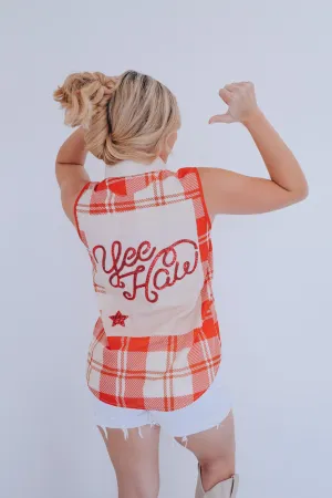 "Yee Haw" Sleeveless Plaid Blouse