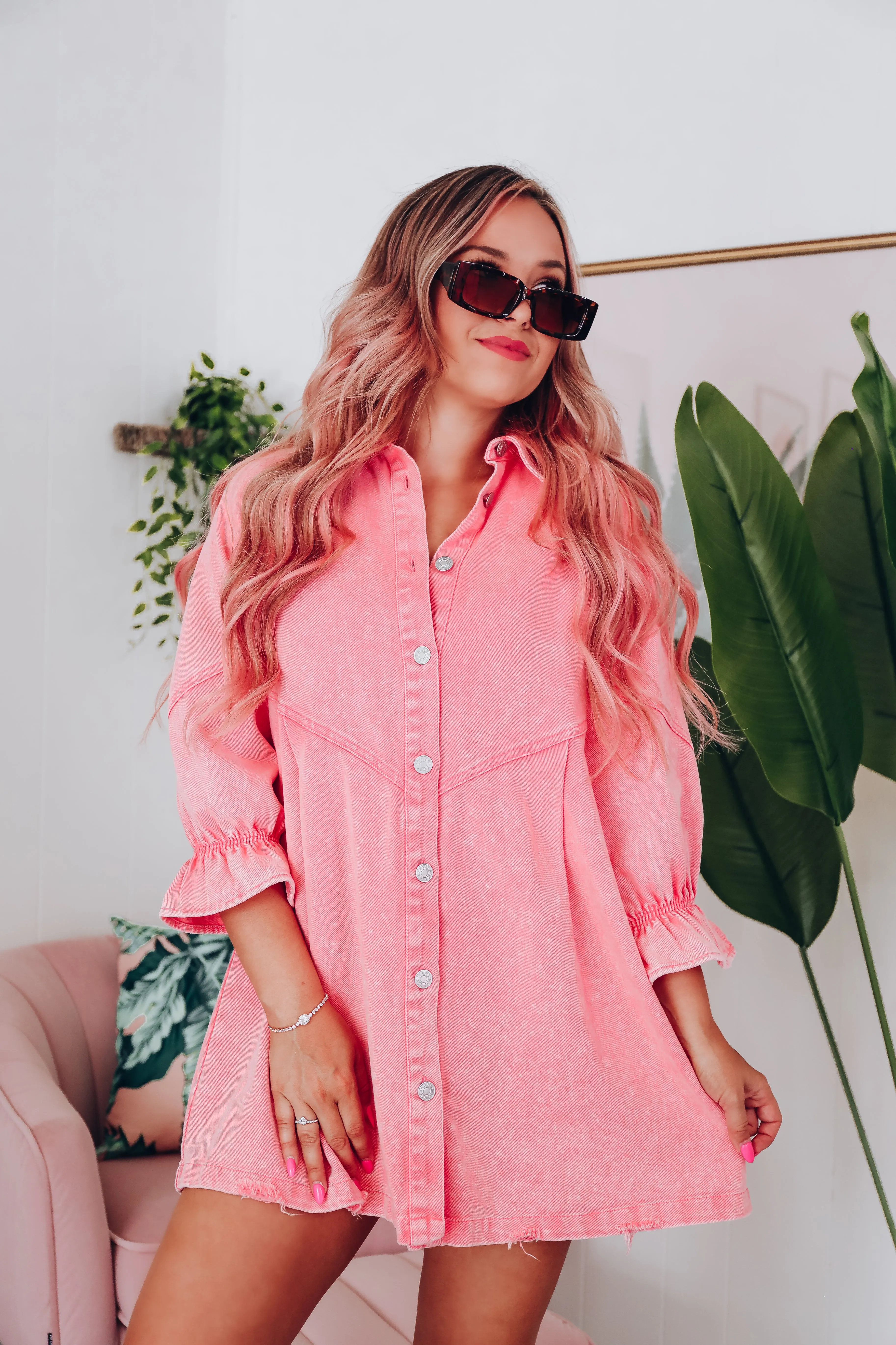 RaeLynn Denim Babydoll Dress - Pink