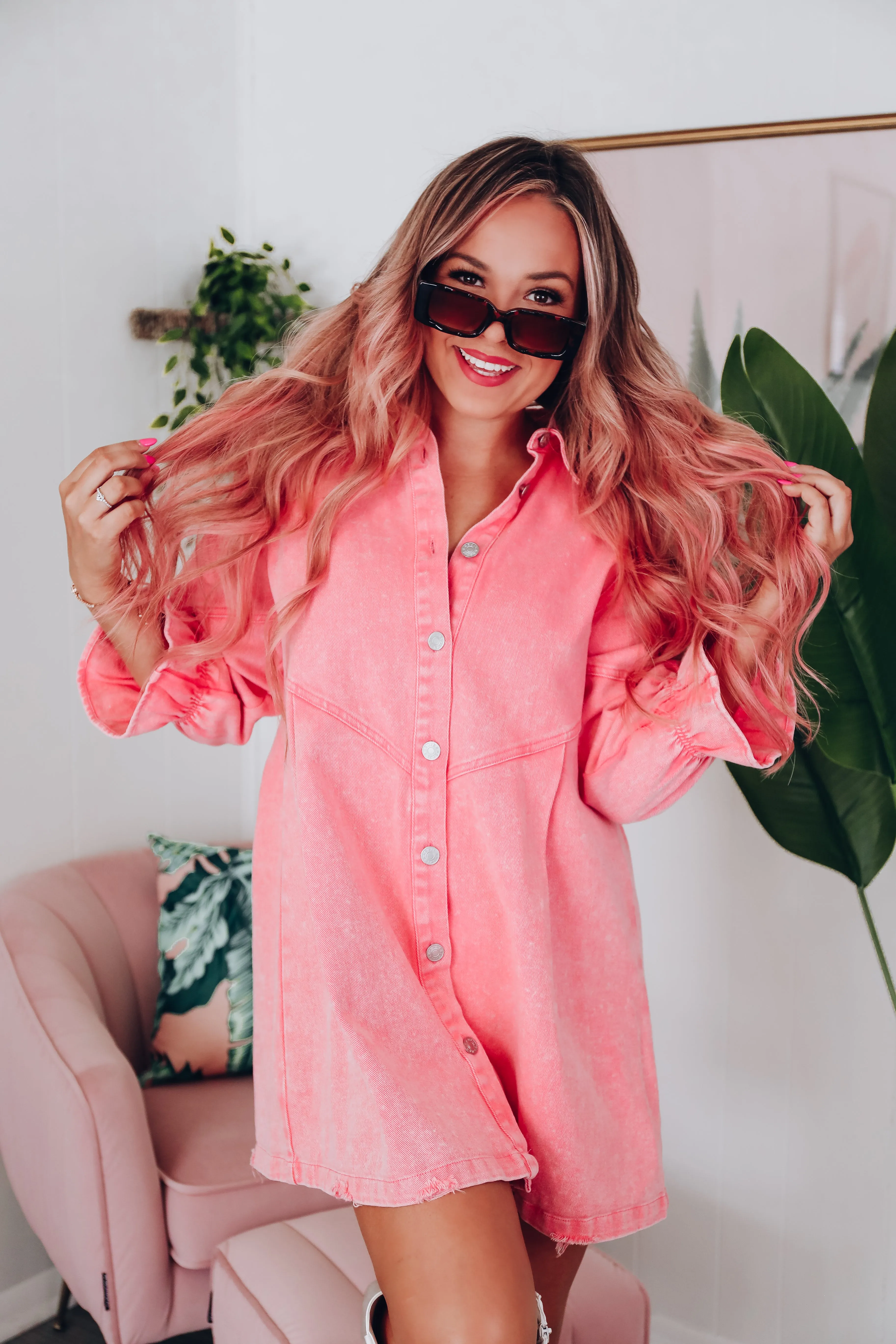 RaeLynn Denim Babydoll Dress - Pink