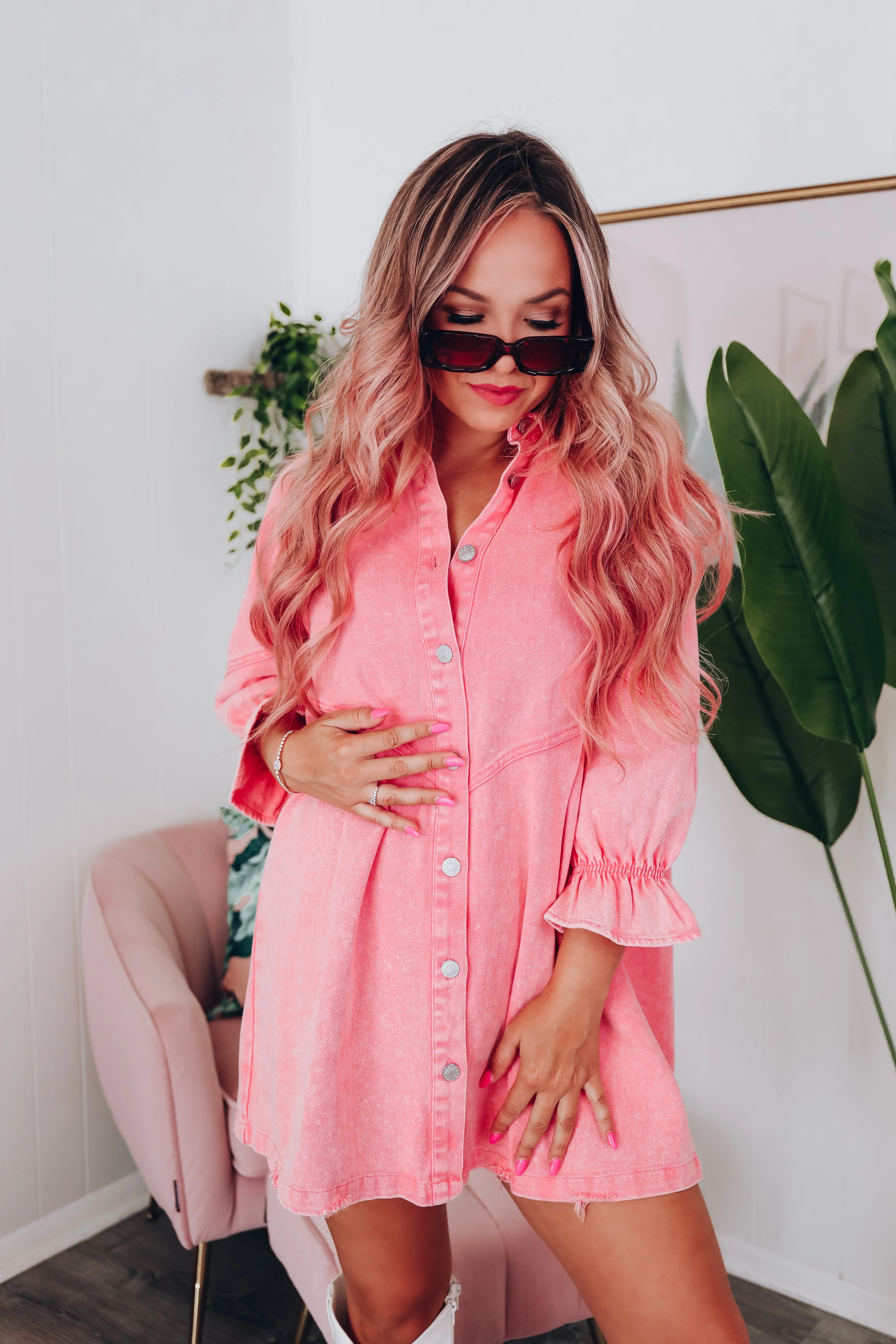 RaeLynn Denim Babydoll Dress - Pink
