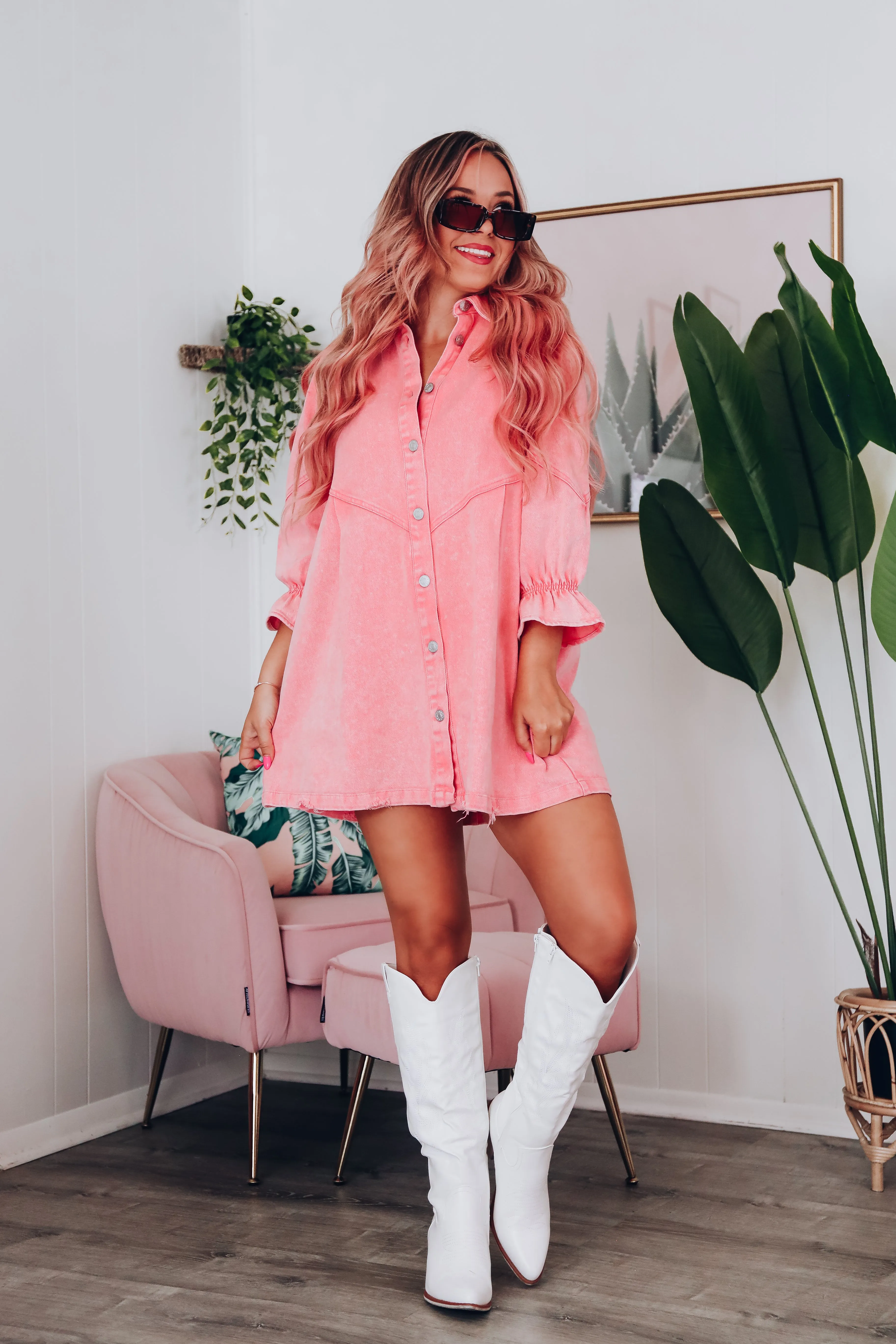 RaeLynn Denim Babydoll Dress - Pink