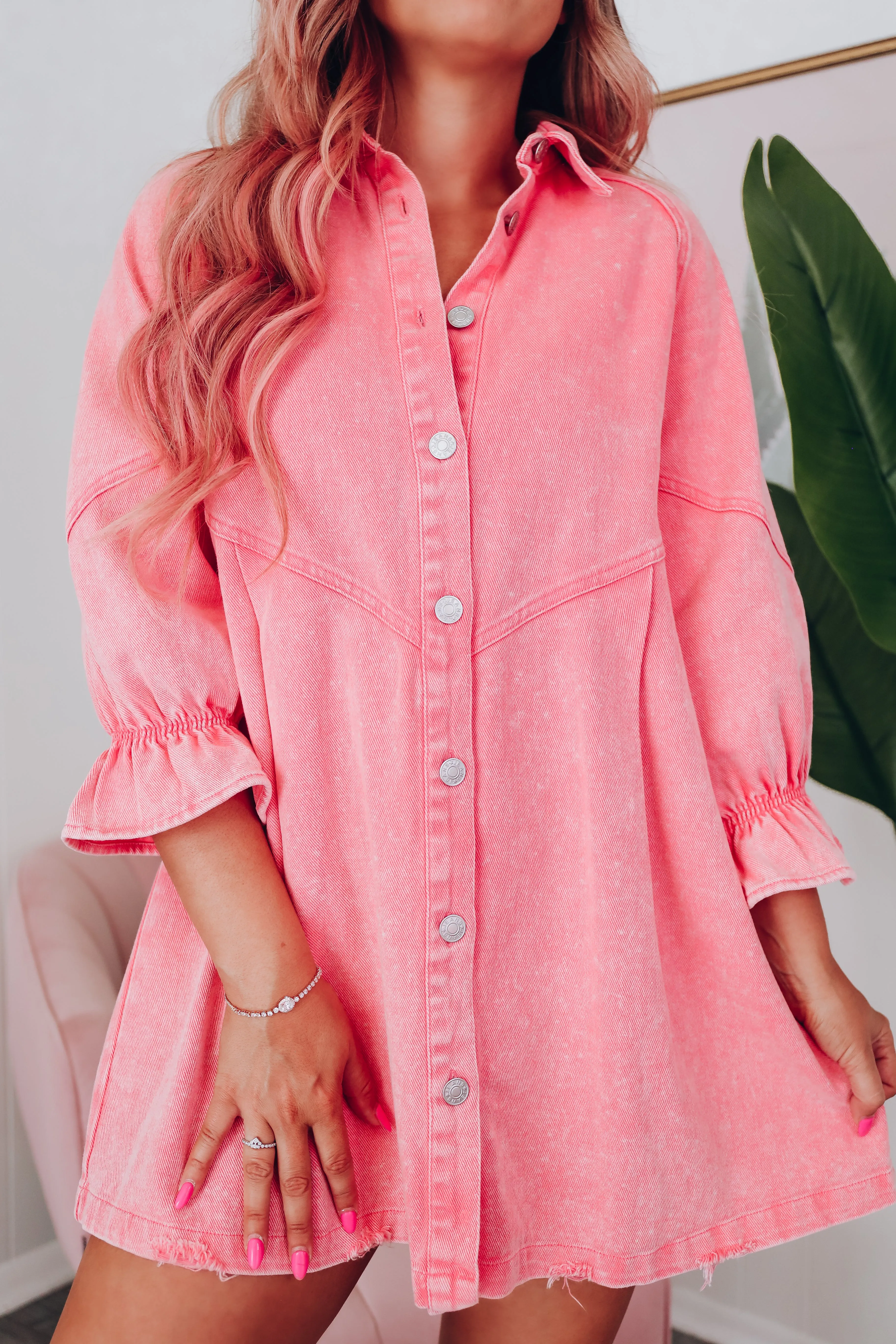 RaeLynn Denim Babydoll Dress - Pink