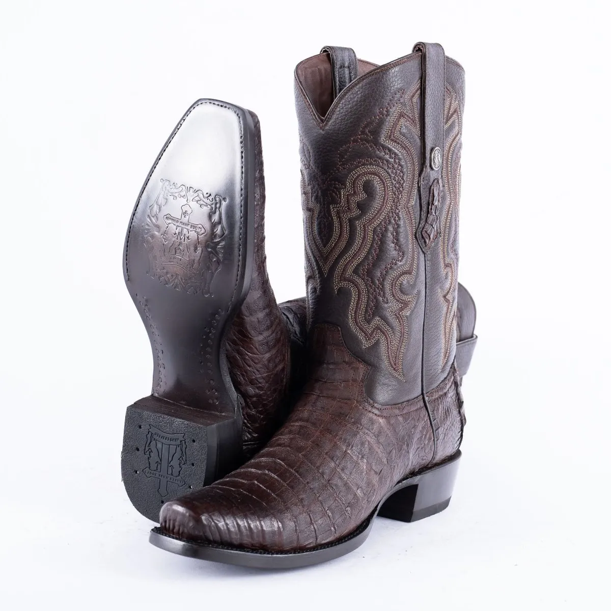 RANCHO SEMENTAL EXOTIC LEATHER Caiman Belly Brown Cowboy Boots