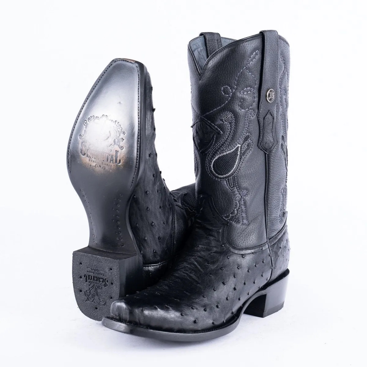 RANCHO SEMENTAL EXOTIC LEATHER Ostrich Black Cowboy Boots