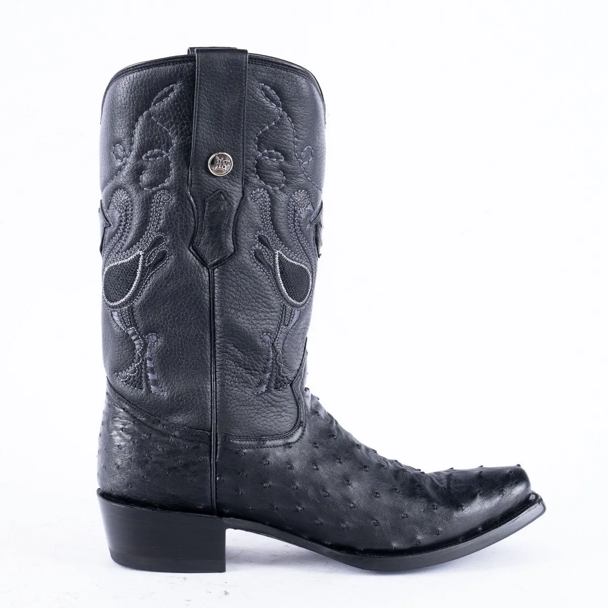 RANCHO SEMENTAL EXOTIC LEATHER Ostrich Black Cowboy Boots