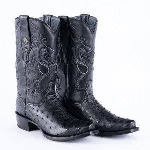 RANCHO SEMENTAL EXOTIC LEATHER Ostrich Black Cowboy Boots