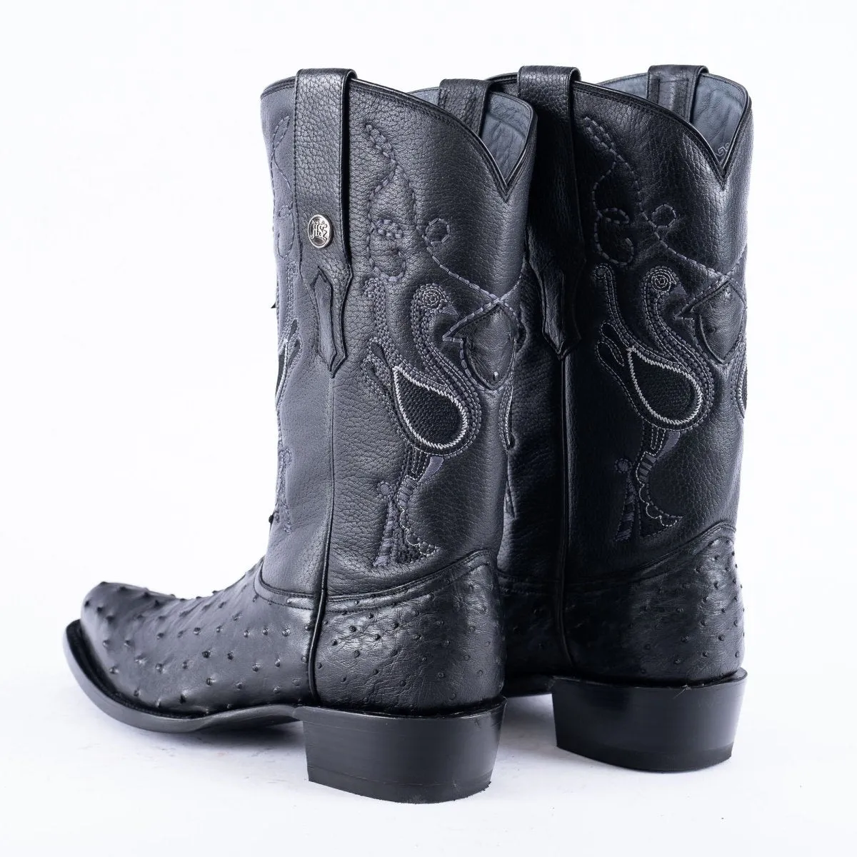 RANCHO SEMENTAL EXOTIC LEATHER Ostrich Black Cowboy Boots