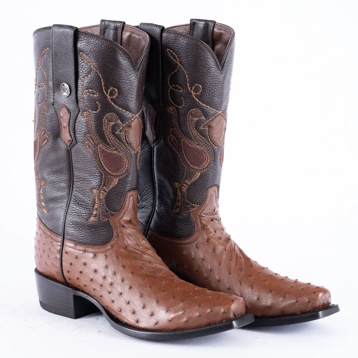 RANCHO SEMENTAL EXOTIC LEATHER Ostrich Brown Cowboy Boots