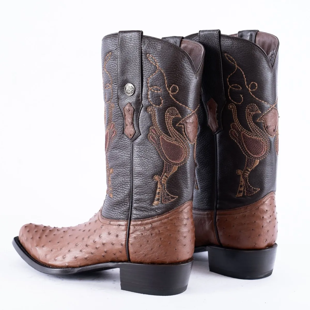 RANCHO SEMENTAL EXOTIC LEATHER Ostrich Brown Cowboy Boots