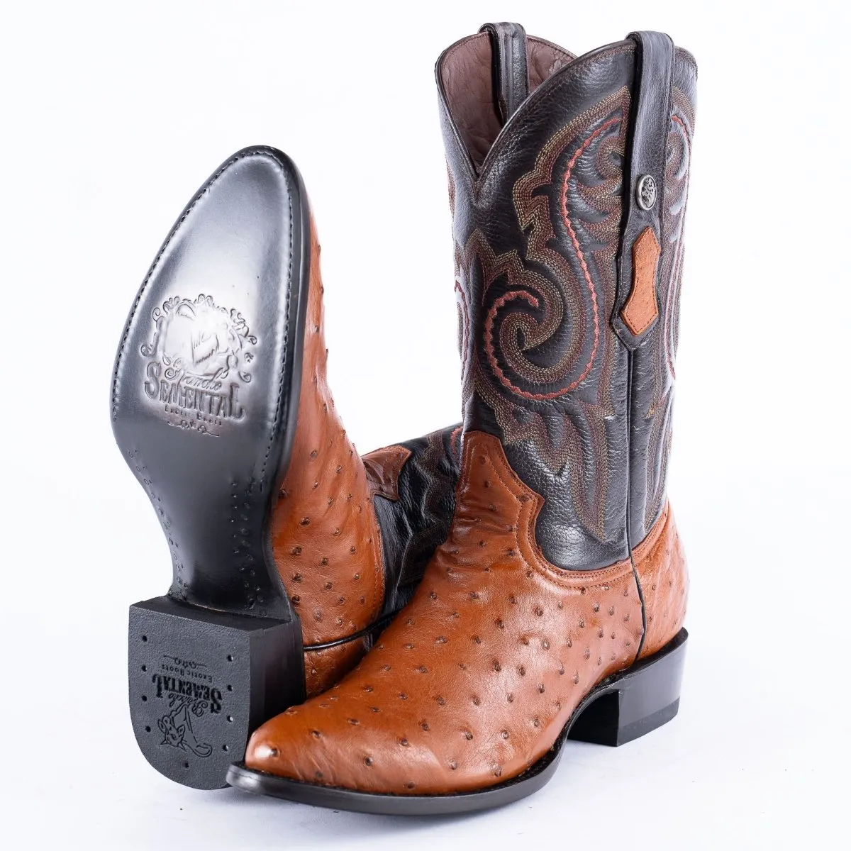 RANCHO SEMENTAL EXOTIC LEATHER Ostrich Cognac Cowboy Boots
