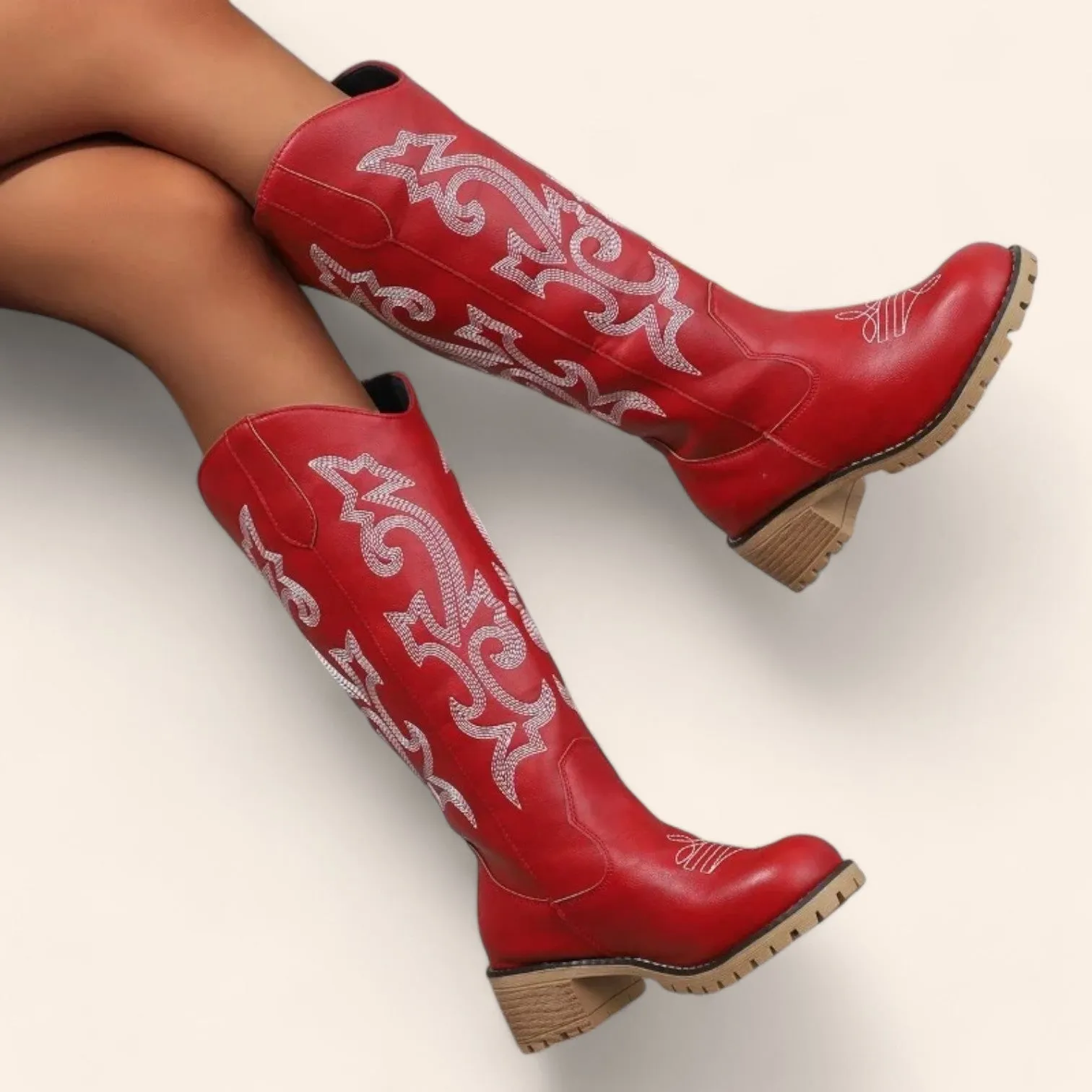 Red cowboy boots with thick soles - N°122