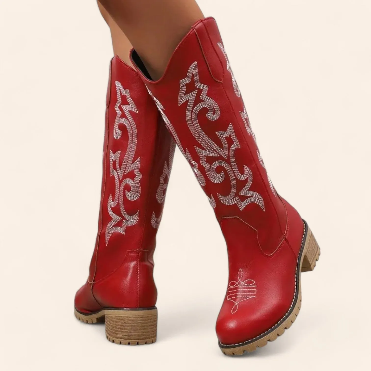 Red cowboy boots with thick soles - N°122