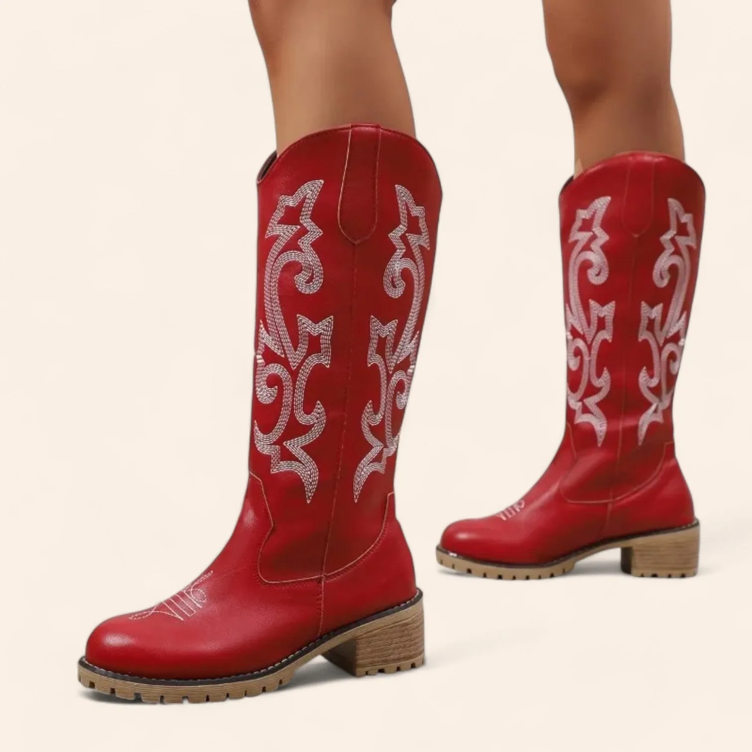 Red cowboy boots with thick soles - N°122