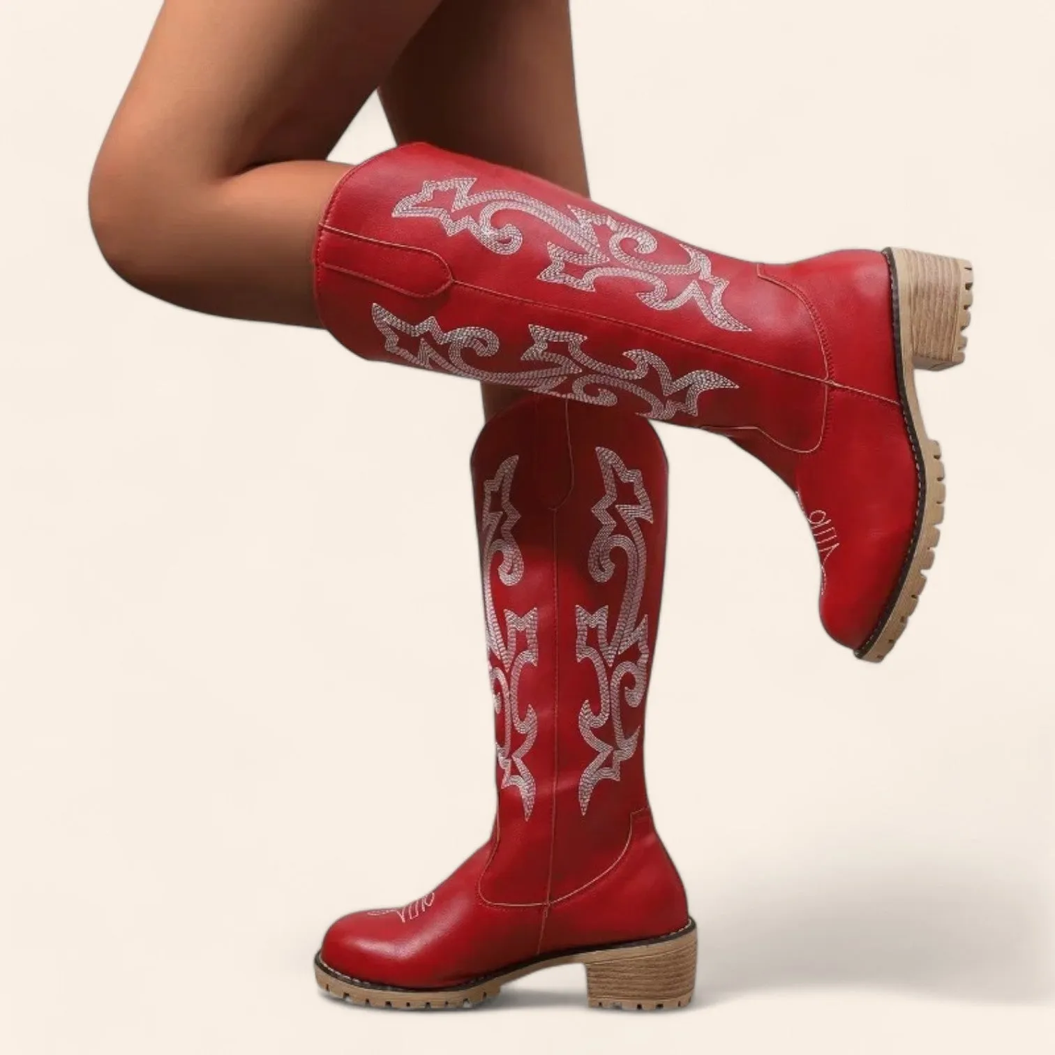 Red cowboy boots with thick soles - N°122