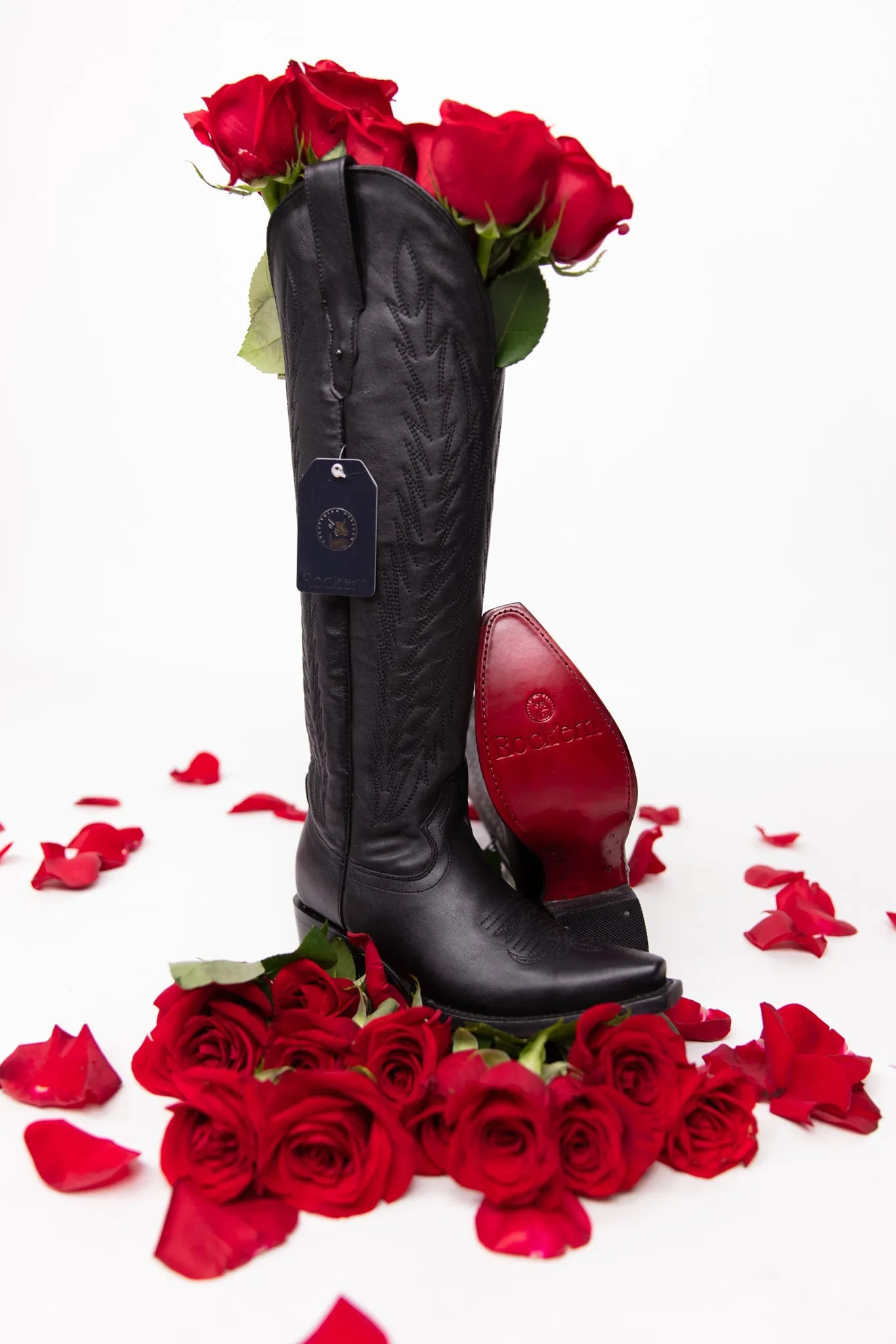 Rock'em Valentina Tall Red Bottom Snip Toe Cowgirl Boots WIDE CALF