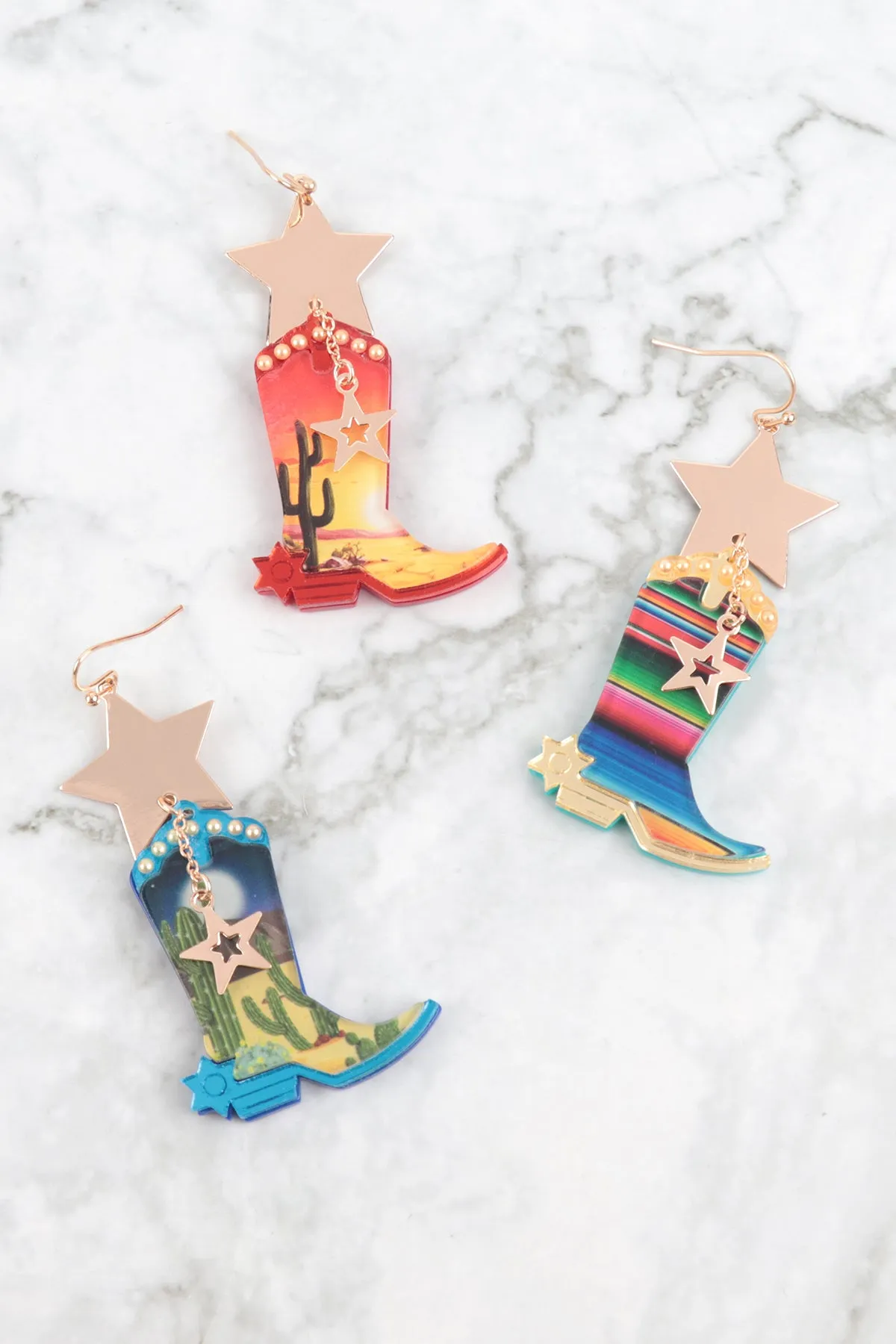 RODEO BOOTS WESTERN ACRYLIC DROP EARRINGS