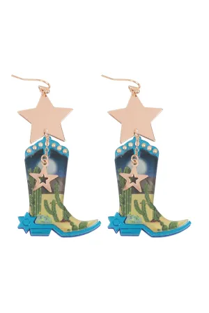 RODEO BOOTS WESTERN ACRYLIC DROP EARRINGS