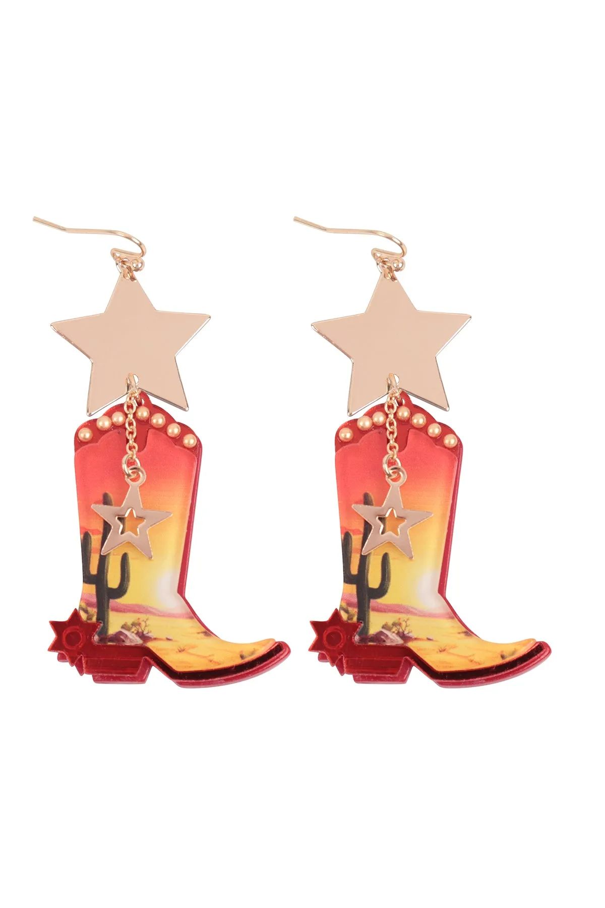 RODEO BOOTS WESTERN ACRYLIC DROP EARRINGS