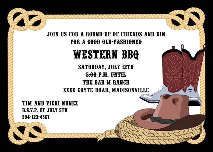 ROPE, BOOTS AND COWBOY HAT CUSTOM INVITATION