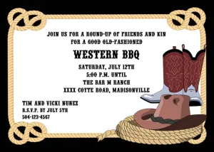 ROPE, BOOTS AND COWBOY HAT CUSTOM INVITATION
