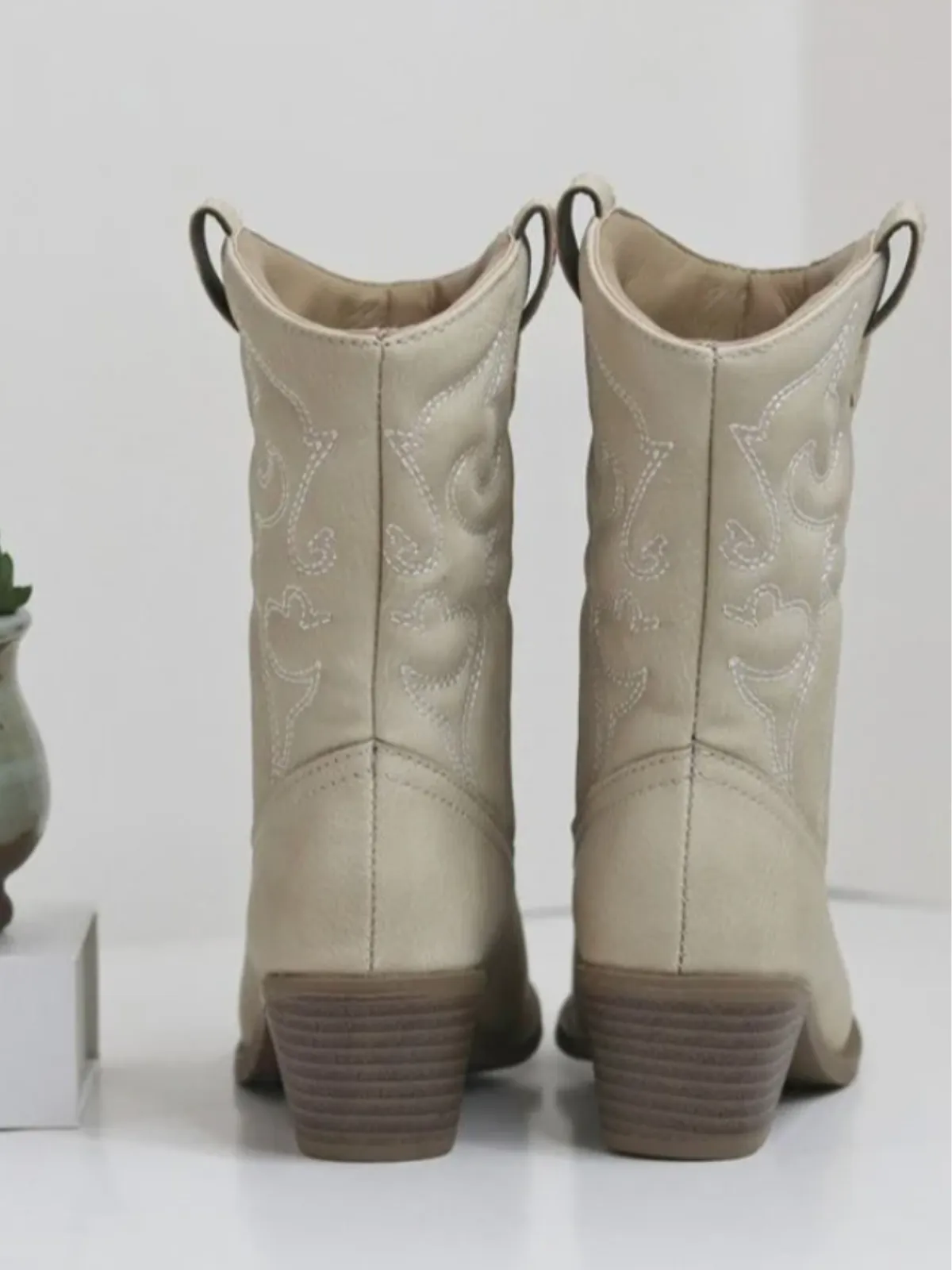 Round It Up! Beige Western Cowboy Boots  By Liv and Mia