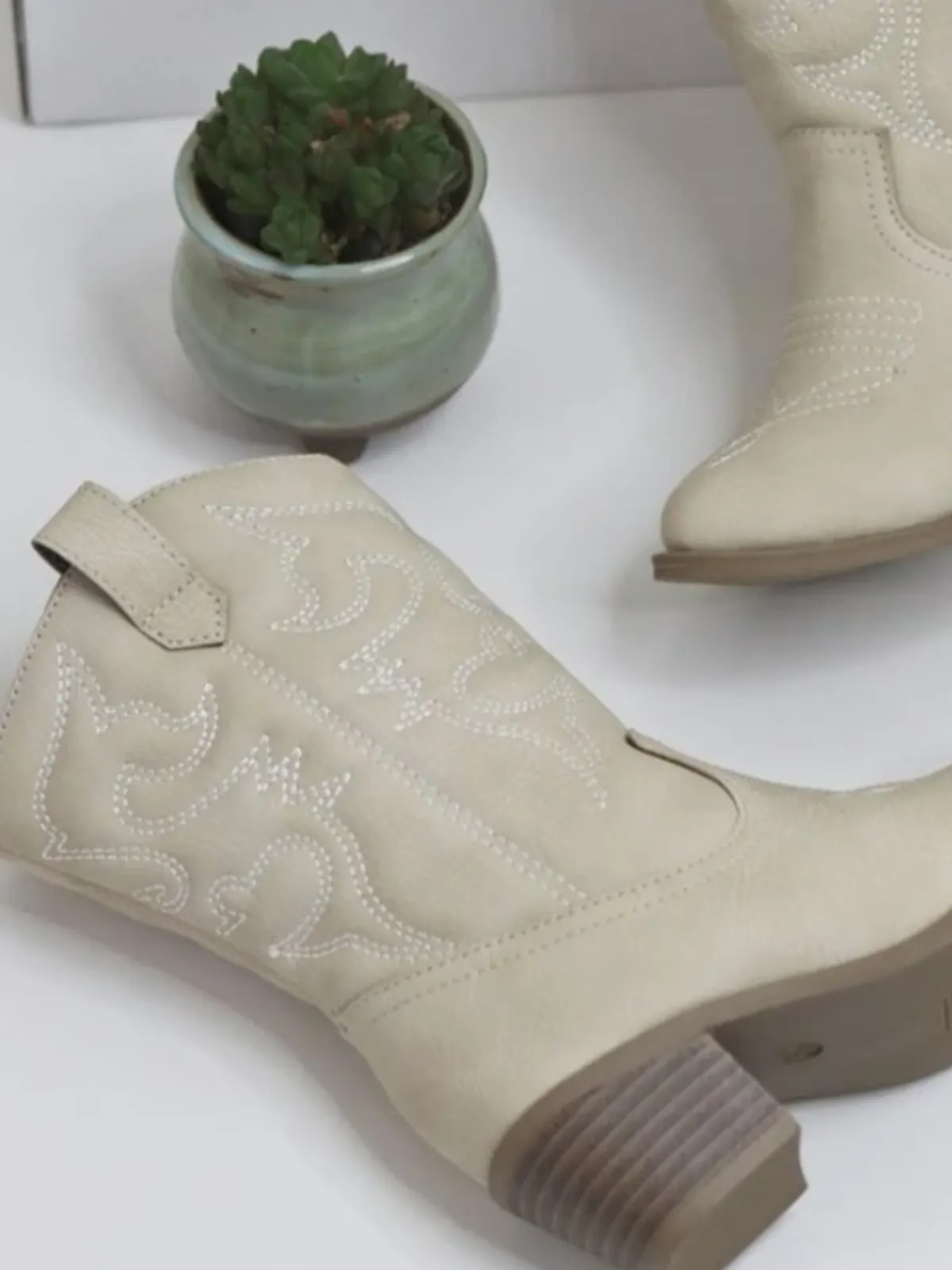 Round It Up! Beige Western Cowboy Boots  By Liv and Mia