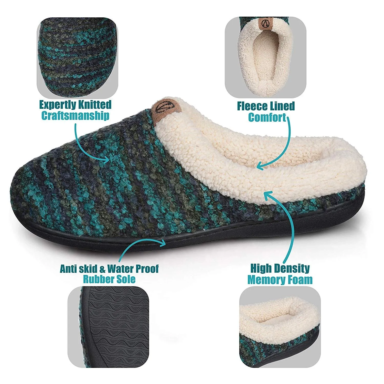 Roxoni Womens Knitted Fleece Lined Clog Slippers Warm House Shoe