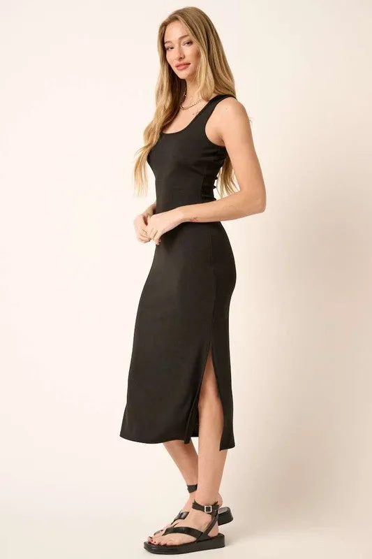 Side Slit Wide Strap Midi Tank Dress