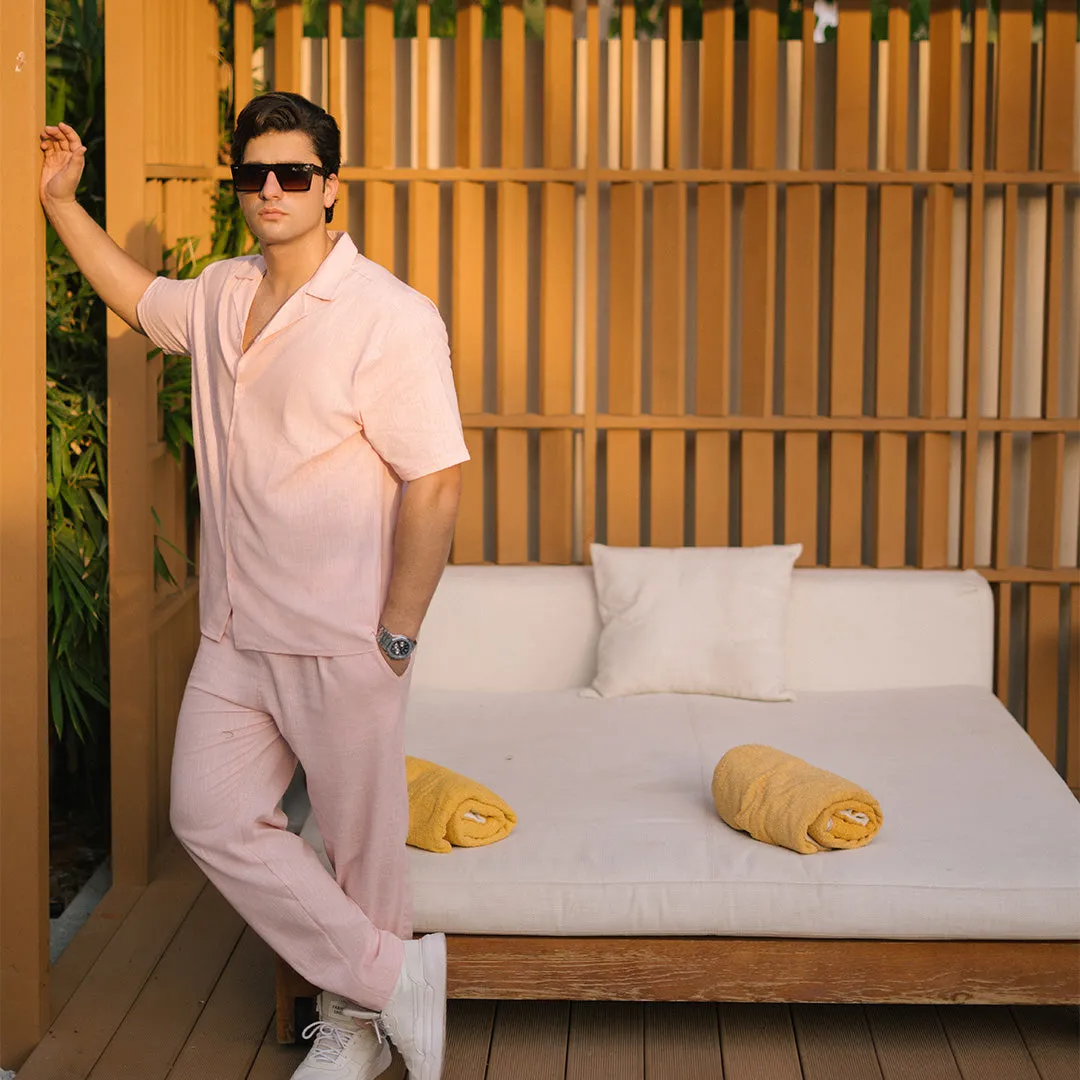 SIGNATURE LOOSE FIT RICH LINEN CORD SET - PEACH
