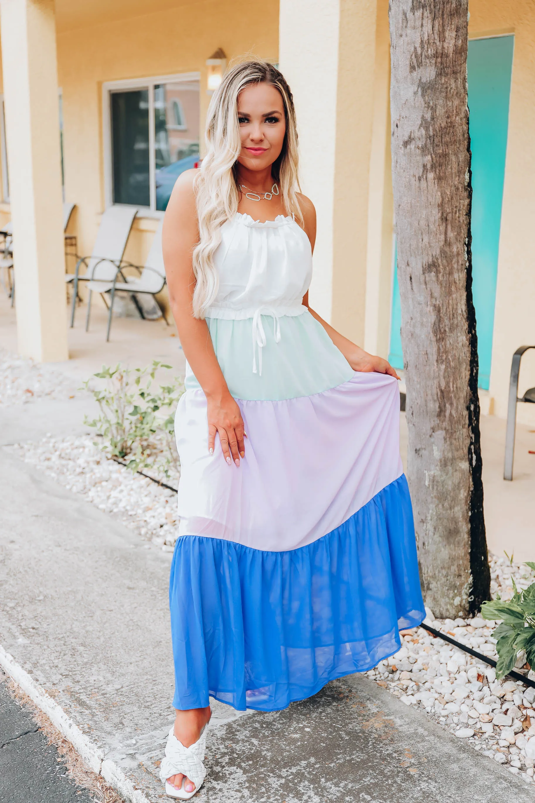 Signature Tiered Ruffle Maxi Dress - Blue