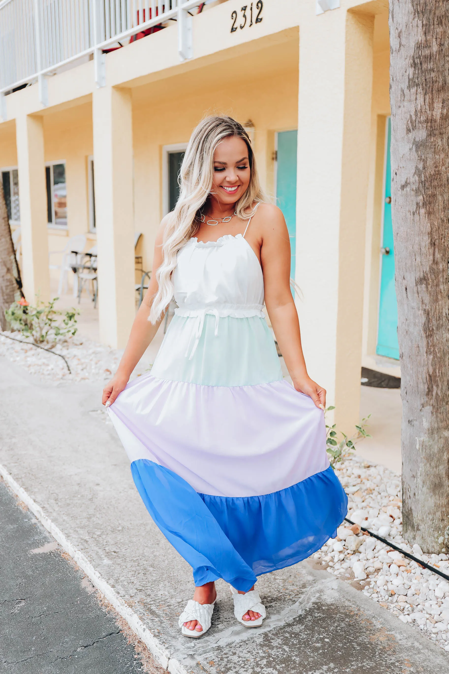 Signature Tiered Ruffle Maxi Dress - Blue