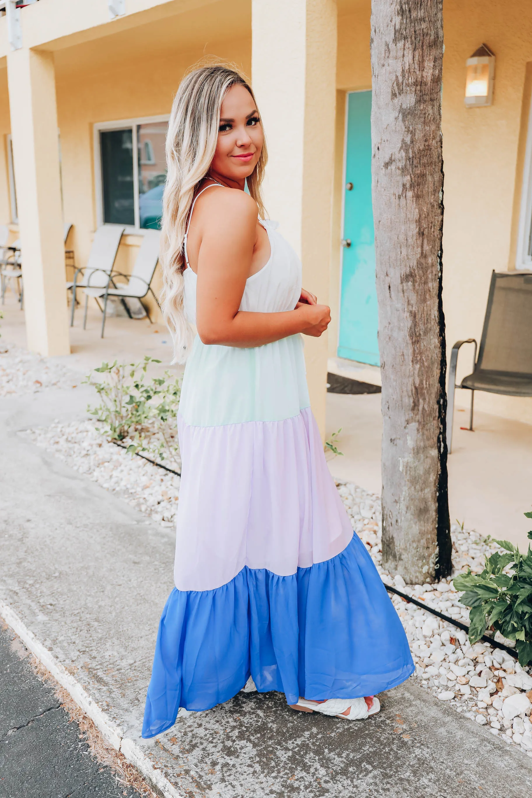 Signature Tiered Ruffle Maxi Dress - Blue