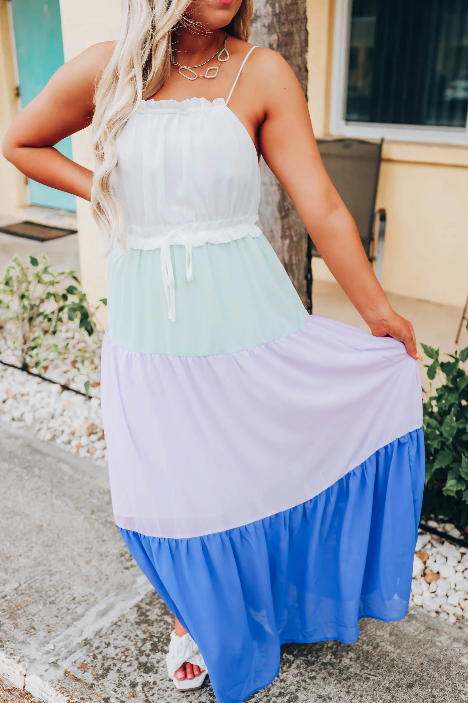 Signature Tiered Ruffle Maxi Dress - Blue