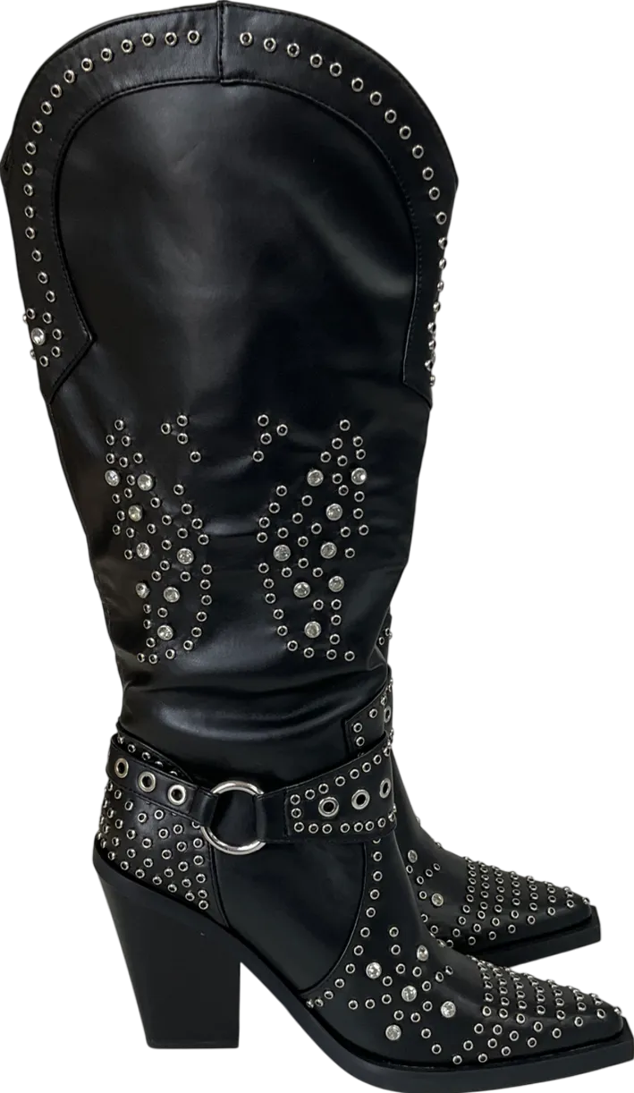 Simmi London Black Delano Butterfly Embellished Western Boot UK 7 EU 40 👠