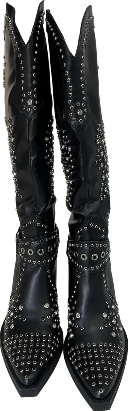 Simmi London Black Delano Butterfly Embellished Western Boot UK 7 EU 40 👠