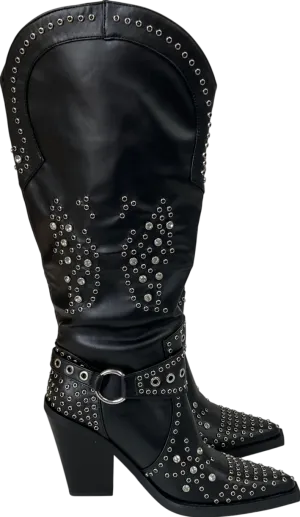 Simmi London Black Delano Butterfly Embellished Western Boot UK 7 EU 40 👠