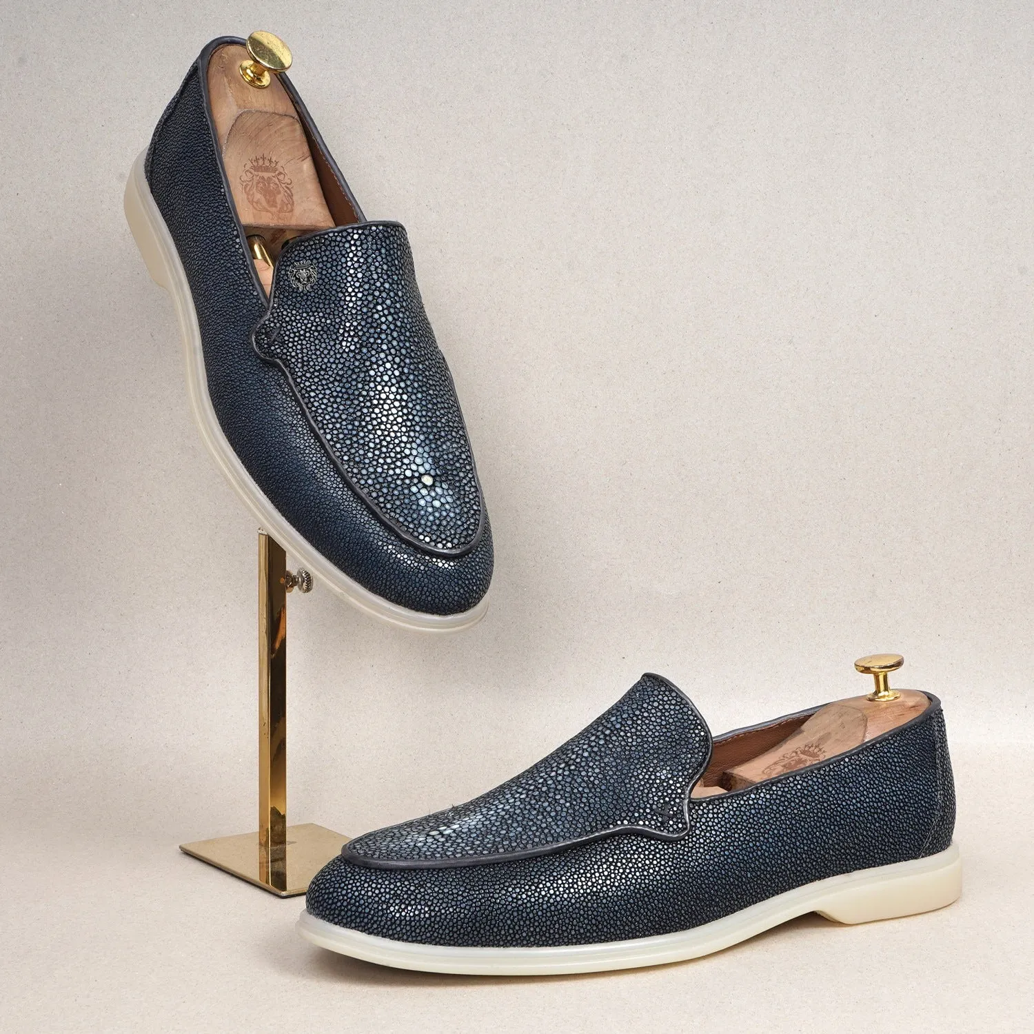 Sleek Round Toe Yacht Loafer in Premium Stingray Fish Leather