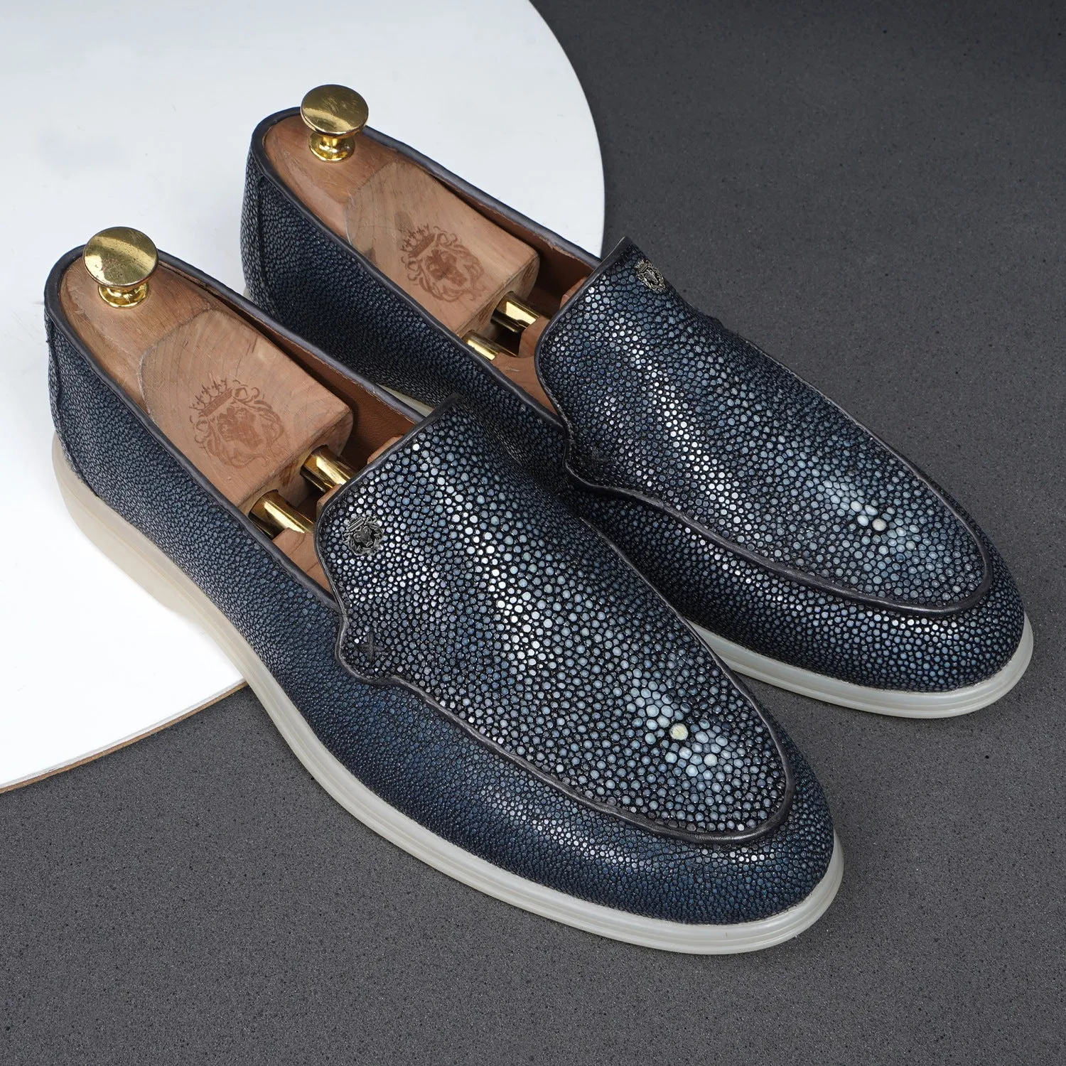 Sleek Round Toe Yacht Loafer in Premium Stingray Fish Leather
