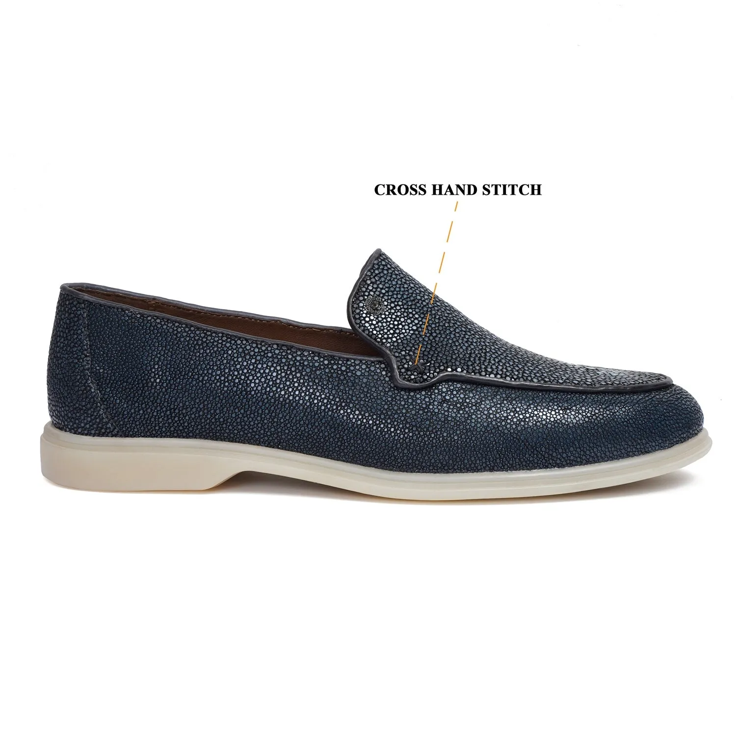 Sleek Round Toe Yacht Loafer in Premium Stingray Fish Leather