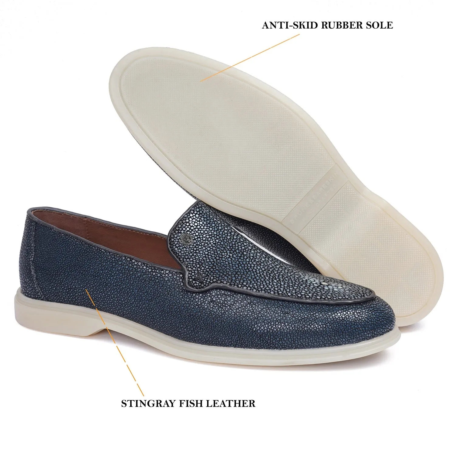 Sleek Round Toe Yacht Loafer in Premium Stingray Fish Leather