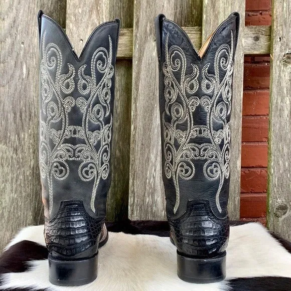 STETSON Handcrafted Caiman Exotic Square Toe Black Cowgirl Cowboy Western Boots